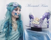 Mermaid Heels Custom Hand Sculpt Paint Purple Blue White Shoe Size 3 4 5 6 7 8 High Platform Pearls Shell Sea Sequins Starfish Plant Clam