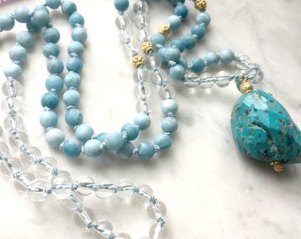 Larimar Mala // Knotted Larimar Mala // Gemstone Crystal Mala // Gemstone Japa Mala // Meditation Mala // Larimar Prayer Beads/108 Bead Mala
