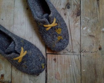 Felted wool slipper boots Womens home shoes Sneakers style Felt oxfords shoes for sport lover Custom fit