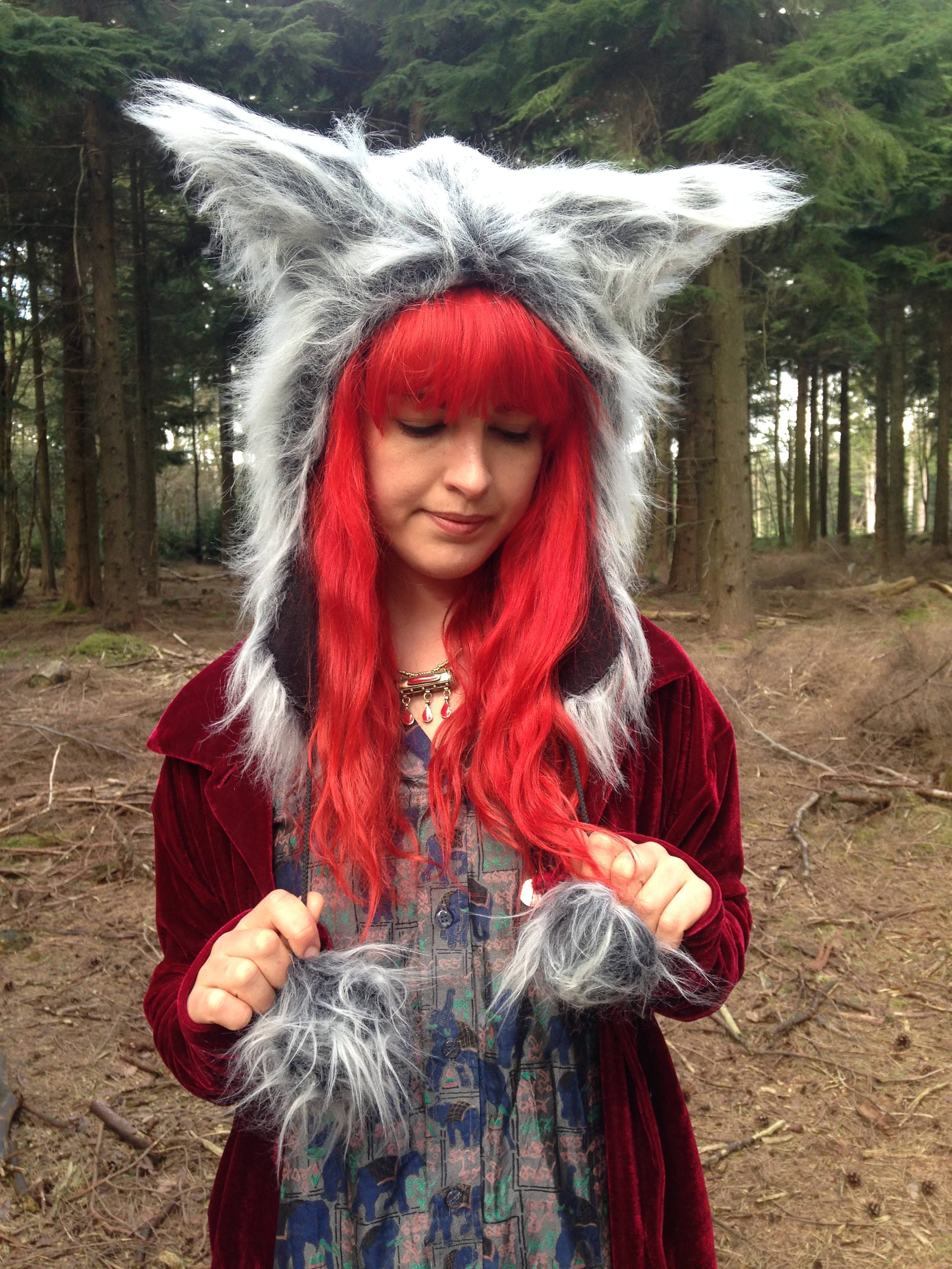 Grey Wolf Hood Animal Spirit Costume Faux Fur