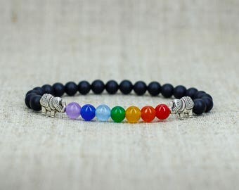 7 chakra bracelet men mala bracelet women gift mom Meditation bracelet Spiritual jewelry Protection bracelet Yoga bracelet Elephant bracelet
