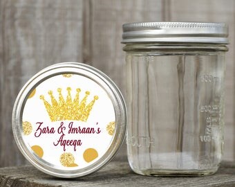 Round Mason Jar Lid Labels - Custom Crown Favors, Birthday Stickers, Goody Favor Bag, Party Bag Stickers, Baby Shower Favors, Birthday Decor