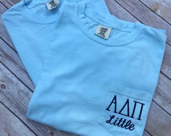Sorority Big Little Tshirt - Big Little Shirt - Greek Pocket Tee - Comfort Colors - ADPI - Phi Mu - DZ - AOPI - And More!
