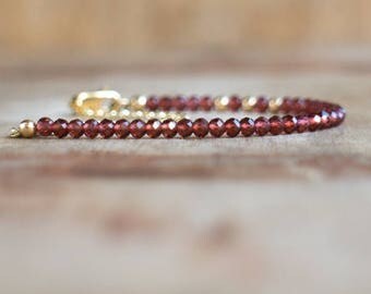 Garnet Bracelet in Silver or Gold, January Birthstone Bracelet, Berry Red Gemstone Bracelet, Garnet Jewellery, Gemstone Stacking Bracelet