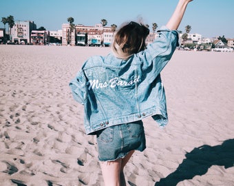 Wedding Name Custom Embroidered Denim Jacket Distressed Oversized Jean Jacket