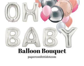 Oh Baby Balloons | Baby Shower Decorations | Baby Shower Balloons | Gender Reveal Balloons | Letter Balloons | Balloons | Rose Gold | Pink