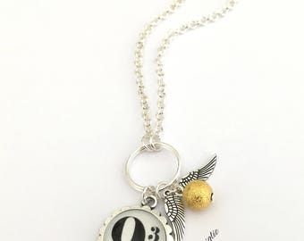 Harry Potter Necklace, Quidditch Jewelry, 9 3/4 Necklace, Golden Snitch Necklace, 9 3/4 Platform, Golden Snitch Jewelry, Potterhead Gift