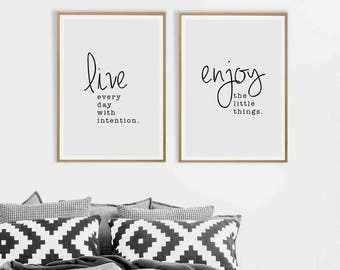 Quote print set Printable art Printable quote poster set Quote art Life quote printable Handwriting quote Live wall art Enjoy little things