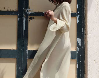 Beige vintage embroidered mid calf long sleeve tunic dress.size L