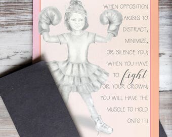 Fight for Your Crown | Hand Drawn Encouragement Card to Fight the Good Fight and Persevere, Bible Verses, Christian Art, Graphite Drawing