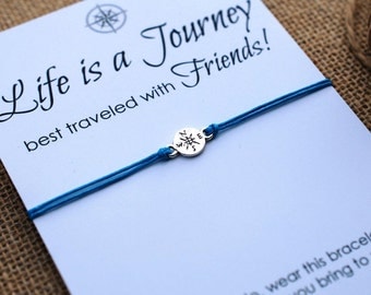 Friendship Bracelet Compass Bracelet BFF Gift Best Friend Bracelet Life is a Journey Bracelet Wishing Bracelet Wanderlust Bracelet Travel