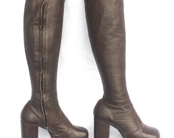 70s brown platform boots