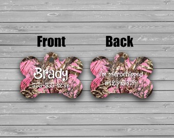 Pet Tags, Personalized Pet Tag, Pink Camo, Hunting, Dog Tag, Custom Tag, Cat Tag, Custom Cat Tag, Accessory, Pet ID Tag, ID Tag, 2 Sided