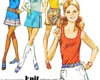 Vintage 1971 Scooter Skirt/Shorts & Tunic Knit Top Sewing Pattern Simplicity 9332 Miss 10