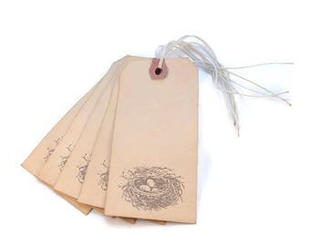 Gift Tags, Favor Tags, Bird Nest Tags, Tea Stained Tags, Merchandise Tags, Hang Tags, Party Decor, Journaling Tags, Primitive Tags,