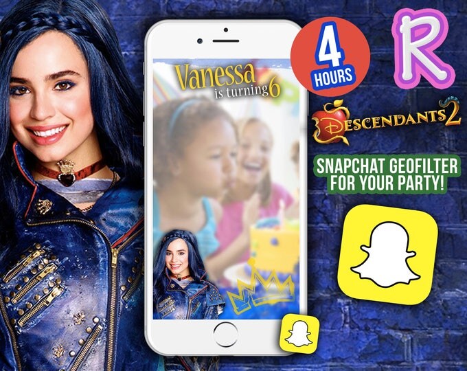 SNAPCHAT Geofilter for your party Disney Descendants 2 - EVIE - We deliver your order in record time! Less than 4 hours! Disney Party.