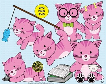 Baby Pink Kitties digital clipart set