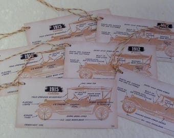 ANTIQUE CAR TAGS • Handmade Tags • Printed Gift Tag • String Tag • Car Gift Tags • Guy Gift Tags• Guy Tags •The Whiskered Kitten