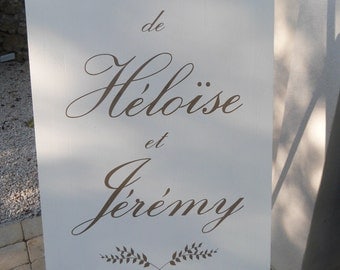 Panneau en bois personnalisable pour mariage avec insertion de motif .Panneau mariage personnalisée.French wedding wood welcome sign.