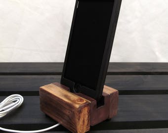 Cell phone stand, charging station, iphone dock, iphone 6, iphone 5, iphone 7, wood phone charging stand, rustic design.