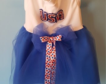Dog Patriotic Tulle/ Applique Dress, Patriotic Tulle/ Applique Puppy Dress, Pet Patriotic Tulle/ Applique Dress, Puppy Patriotic Dress.