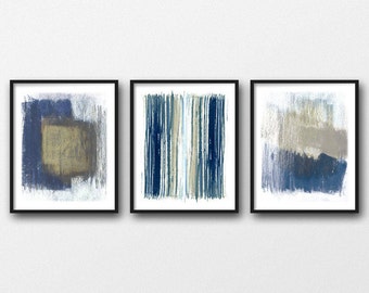 Best Selling Item, Indigo and Beige Abstract Triptych, Modern Art Print Set, Blue Abstract Art, Minimalist Art, Set of 3 Prints, Navy Prints