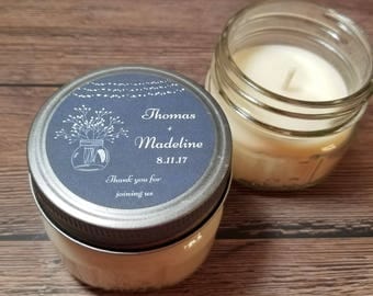 12 - 4 oz Personalized Wedding Candles - Wedding Favors - Guest Gifts - Chalkboard Rustic Theme - Bridal Shower Favors - Wedding Gifts
