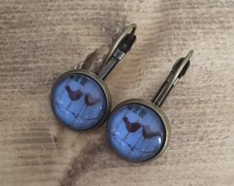-Sleeper - finished bronze earrings - glass cabochon