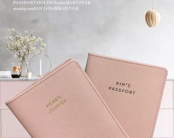 Passport Cover - Monogram Passport- Personalized Leather Passport Holder - Passport Cases - Passport Cover - Wedding Gifts (Baby Pink)