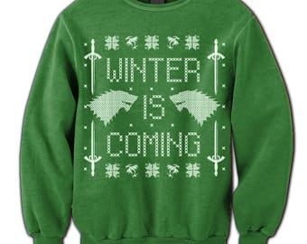 Winter Sweater. Winter Is Coming. Game of Thrones Fan Sweatshirt. Jumper. Pulower. Wolf. Sword. Winterfell. Ugly Sweater. Party. Contest.
