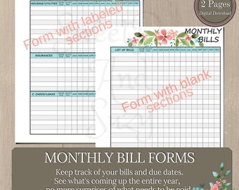 Monthly Bill Form / See all your bills for the entire year / Quick reference of bills, payments etc.