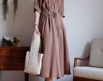 2Colors Linen cotton wrap dress - Wrap Linen Dress-Natural Linen Dress- Linen Kimono Dress t-Summer Dress-Long Linen Dress