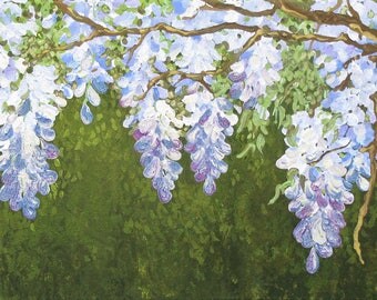 bird - bluebird - wisteria - purple - blue - painting