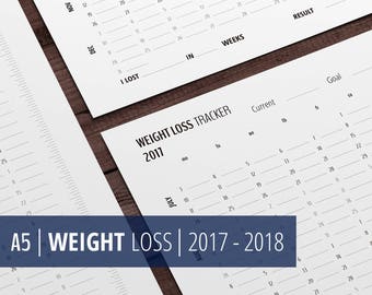 Weight Loss Tracker Calendar 2017 - 2018, A5 Printable Planner Inserts, Health, Weight Loss Chart, Printables for Filofax, Kikki k, Download