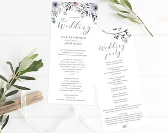 Floral Wedding Ceremony Program Template Purple Wedding Programs Instant Download Lilac Wedding Watercolor Wedding Program Downloadable PDF