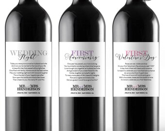 Wedding Milestone Wine Labels, Unique Wedding Gifts, Engagement Gift Celebrating Marriage Firsts, Wine Poems - Bridal Shower Gift Ideas