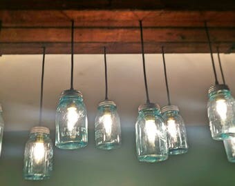 Blue Antique Mason Jar Chandelier