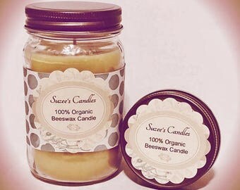 Beeswax Candles - Unscented Beeswax Candles - Mason Jar Candle - Organic Beeswax Candles - 16 oz Candle - Bees wax Candles - Handmade Candle