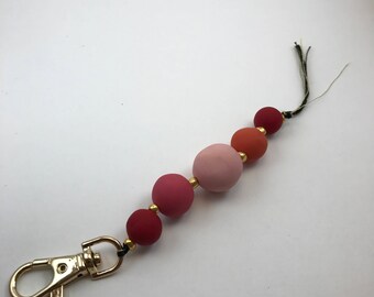 Pink Coral Beaded Keychain