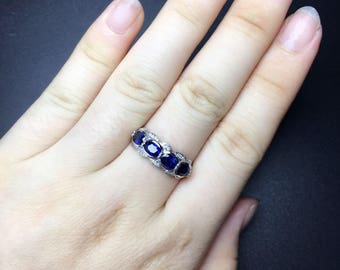 156ct blue sapphire band ring vintage sapphire bridal ring unique wedding ring set sapphire engagement - Blue Sapphire Wedding Ring Sets 156ct blue sapphire band ring vintage sapphire bridal ring unique wedding ring set sapphire engagement - Blue Sapphire Wedding Ring Sets