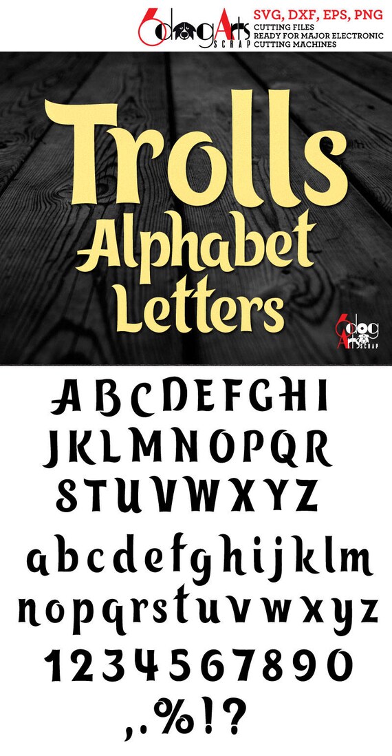 trolls alphabet svg dxf vector cut files monogram cuttable