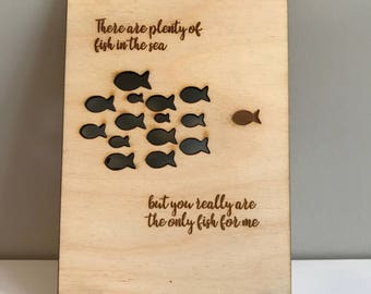 Plenty of Fish Wooden Postcard, Personalised Card, For The One I Love, 5th Anniversary, Gift for him / her, Wood Anniversary Gift, Valentine