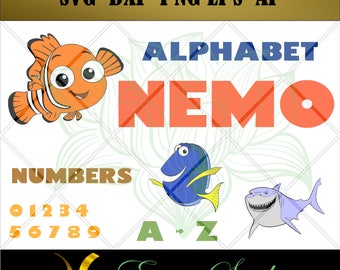 Finding Nemo Alphabet, Studio font,Letter svg, Numbers svg, files for cricut,svg files,Cricut Downloads, Digital Download, Instant Download