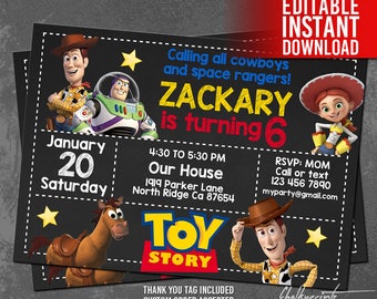 Toy Story Invitation Instant Download, Toy Story Cowboy Space Ranger Invitation, Toy Story Birthday, Toy Story Thank You Tags, Editable PDF