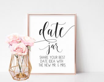 Date Jar Sign, Bridal Shower Signs, Wedding Shower Decorations, Bridal Shower Games, Date Night Advice Sign, Wedding Games, Reception Signs