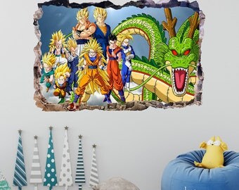 Dragon Ball Z Wall Decal - Smashed 3D Wall Art - Dragon Ball Series Room Decor - Mural Wall Art Home Decor Vinyl Removable Sticker