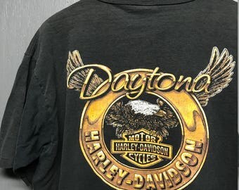 L vintage 90s 1998 Harley Davidson Dayton florida henley t shirt