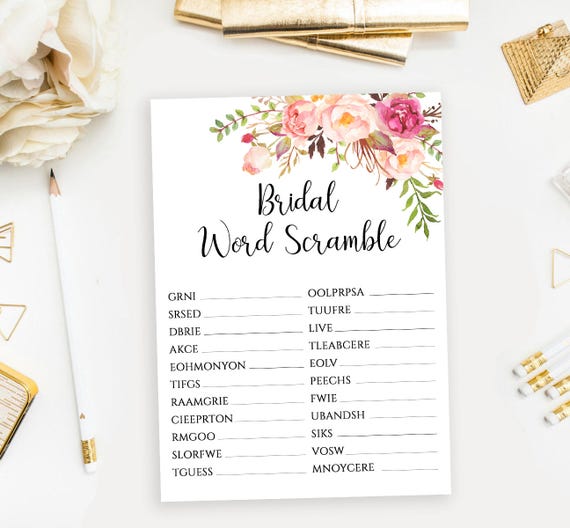 bridal word scramble game printable floral bridal shower
