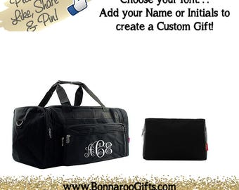 Monogram Unisex Black duffel Bag-overnight bag-sport bag-weekender set- cosmetic bag-men's attache case-Bridesmaid gift