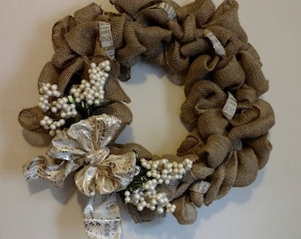 Burlap Wreath with White accents